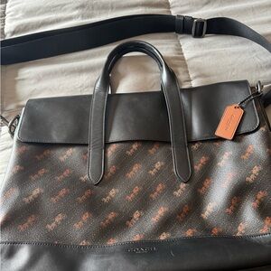 Coach Black Leather & Brown Signature Men’s Briefcase with Strap